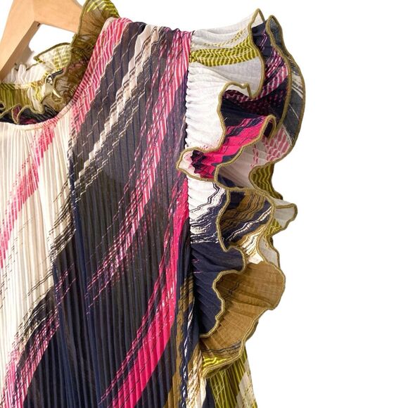 City Chic Colorful Wave Pleated Blouse Ruffled Sleeves Size 14 - Picture 8 of 13